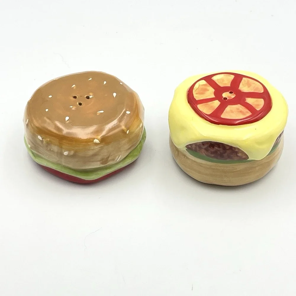 Cheeseburger Delux Salt & Pepper‎ Shakers Ceramic Stackable Pier 1 Imports